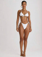 Tie Side Scooped Front Thong Bikini Bottoms – Summer Beach Vacation Swimwear