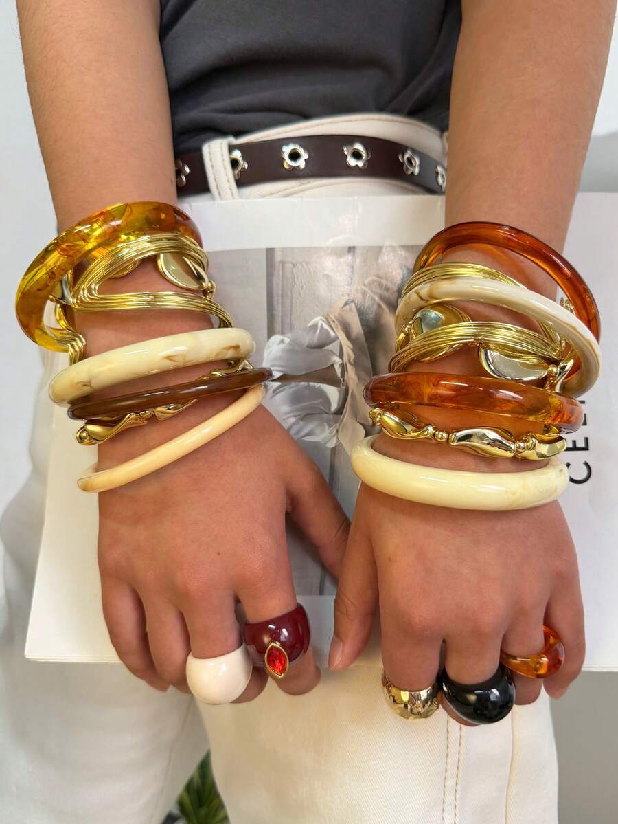 Vintage Resin Beaded Bracelet Stack – Fashion Jewellery for Women