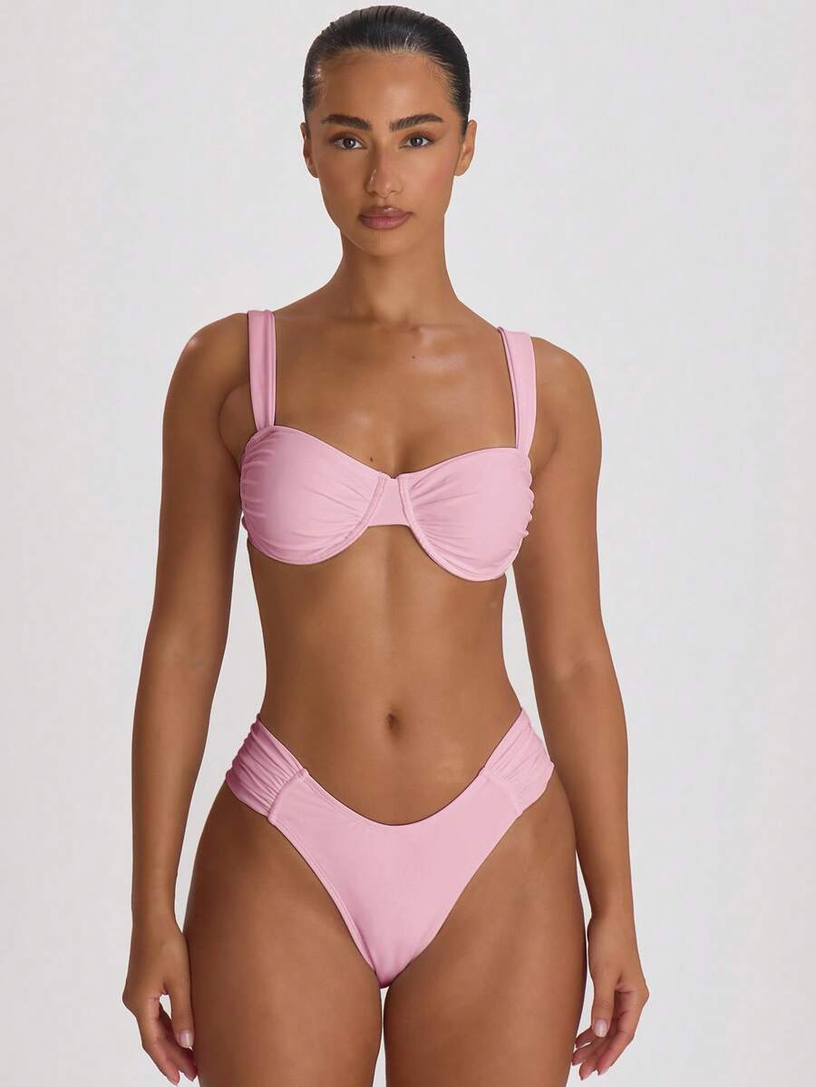 Underwire Ruched Cup Push-Up Bikini Top – Summer Beach Vacation Swimwear