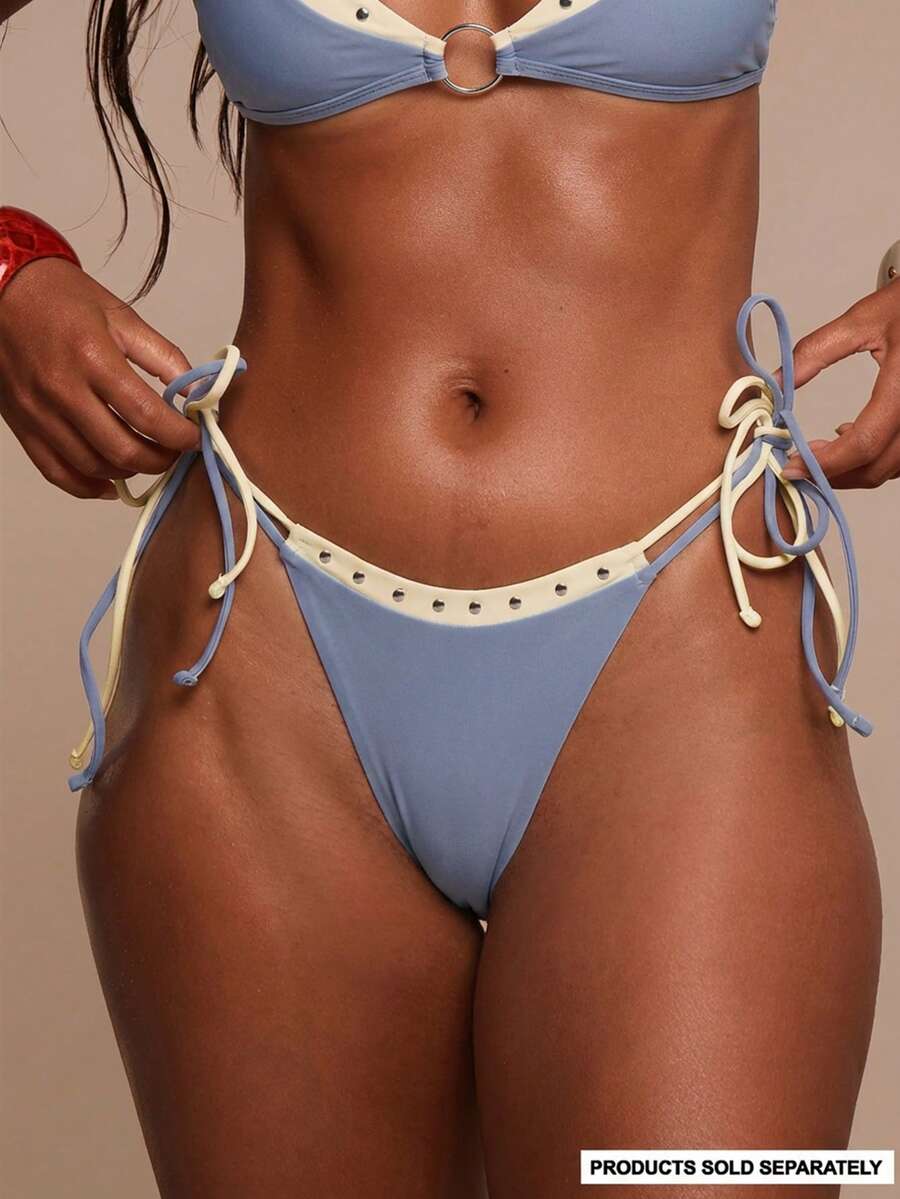 Studded Lace-Up Tie Side Bikini Bottoms – Summer Beach Vacation Swimwear