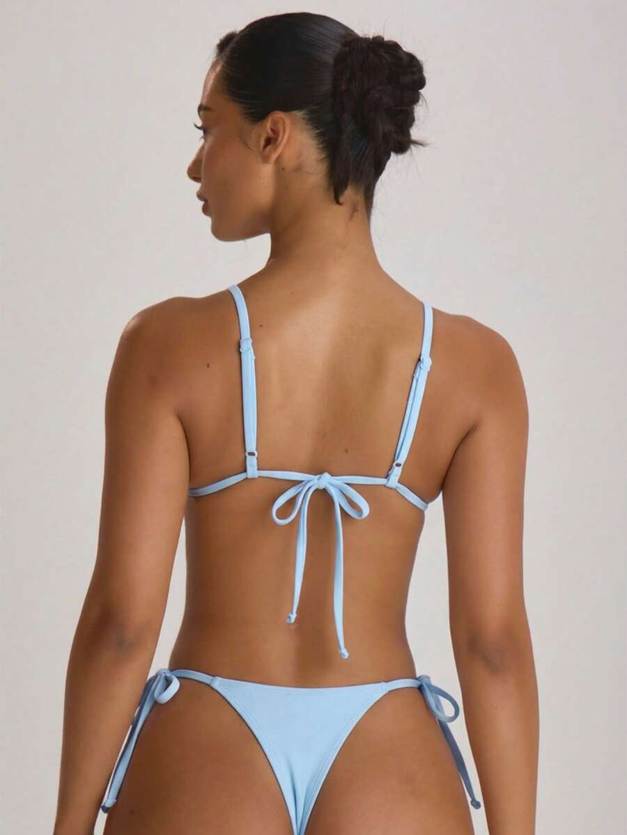 Tie Side Scooped Front Thong Bikini Bottoms – Summer Beach Vacation Swimwear