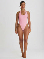 Halterneck High Leg Thong One-Piece Swimsuit – Summer Beach Vacation Swimwear