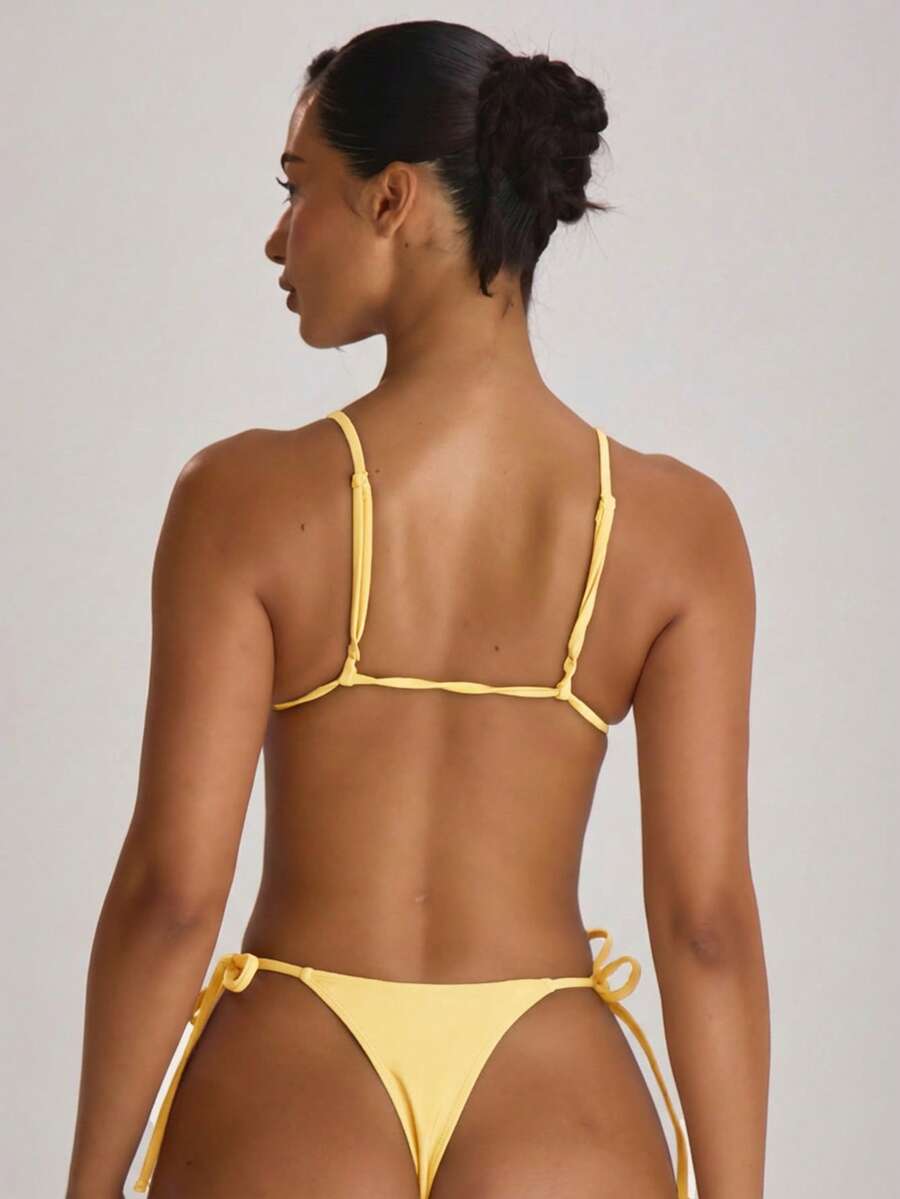 Tie Side Scooped Front Thong Bikini Bottoms – Summer Beach Vacation Swimwear