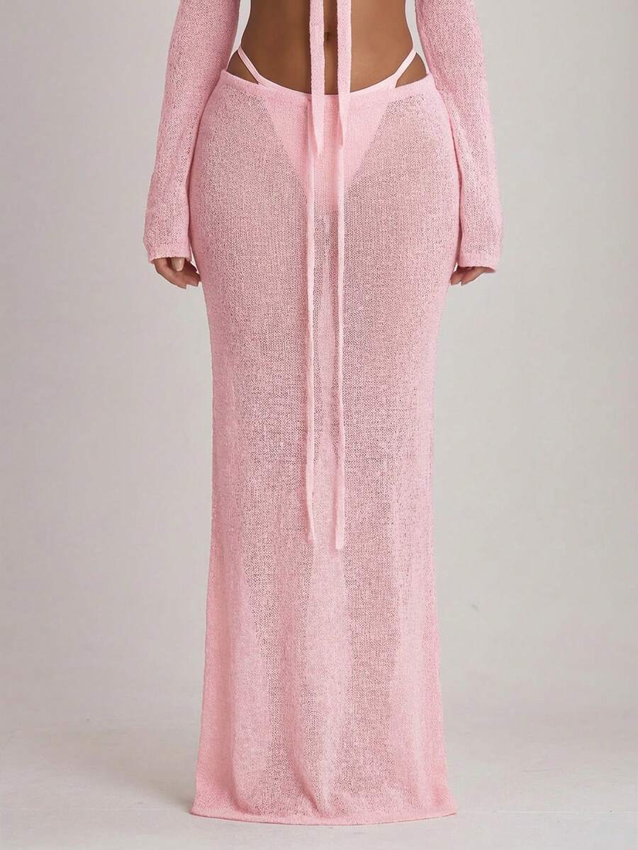 Knit Tie Front Maxi Skirt Beach Cover-Up – Summer Vacation Swimwear