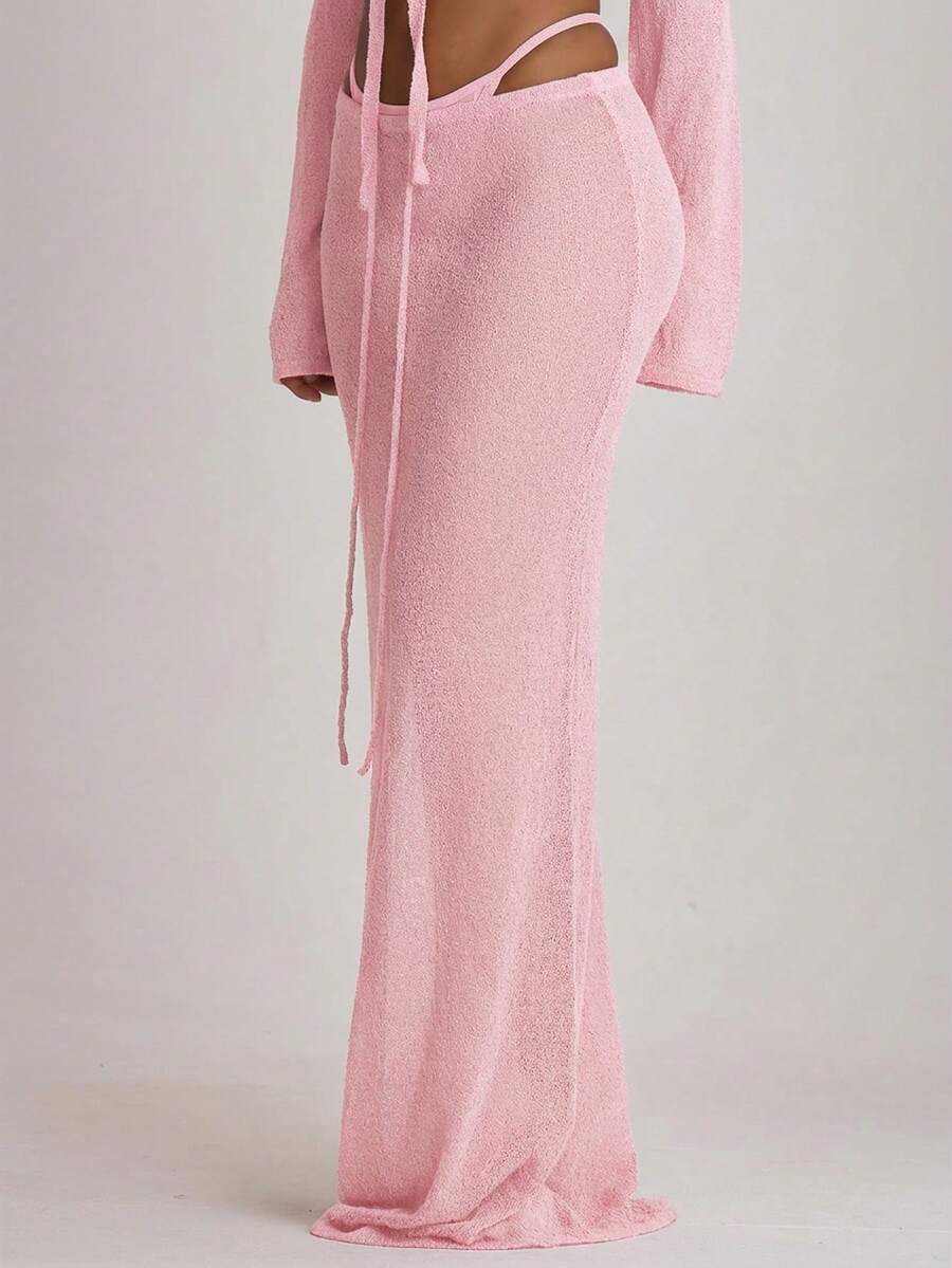 Knit Tie Front Maxi Skirt Beach Cover-Up – Summer Vacation Swimwear