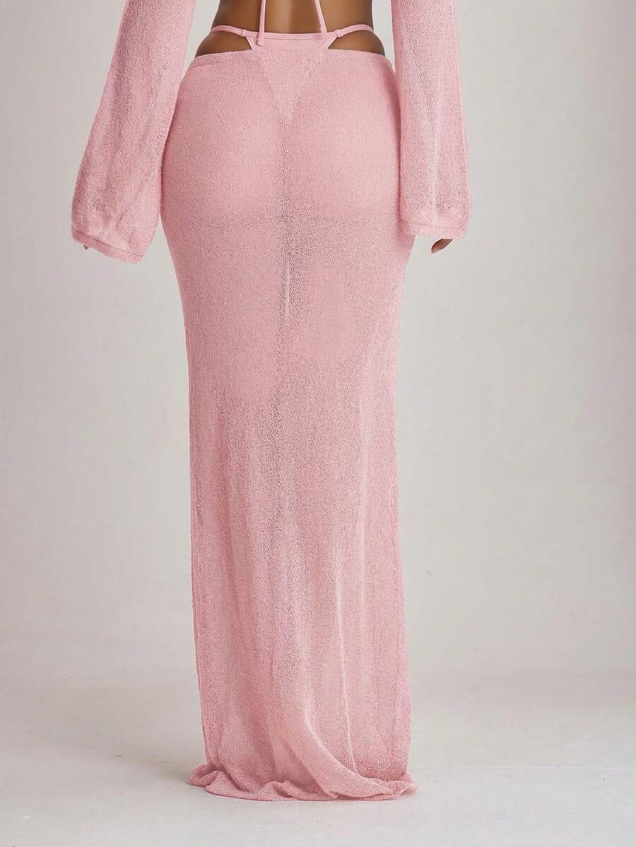 Knit Tie Front Maxi Skirt Beach Cover-Up – Summer Vacation Swimwear