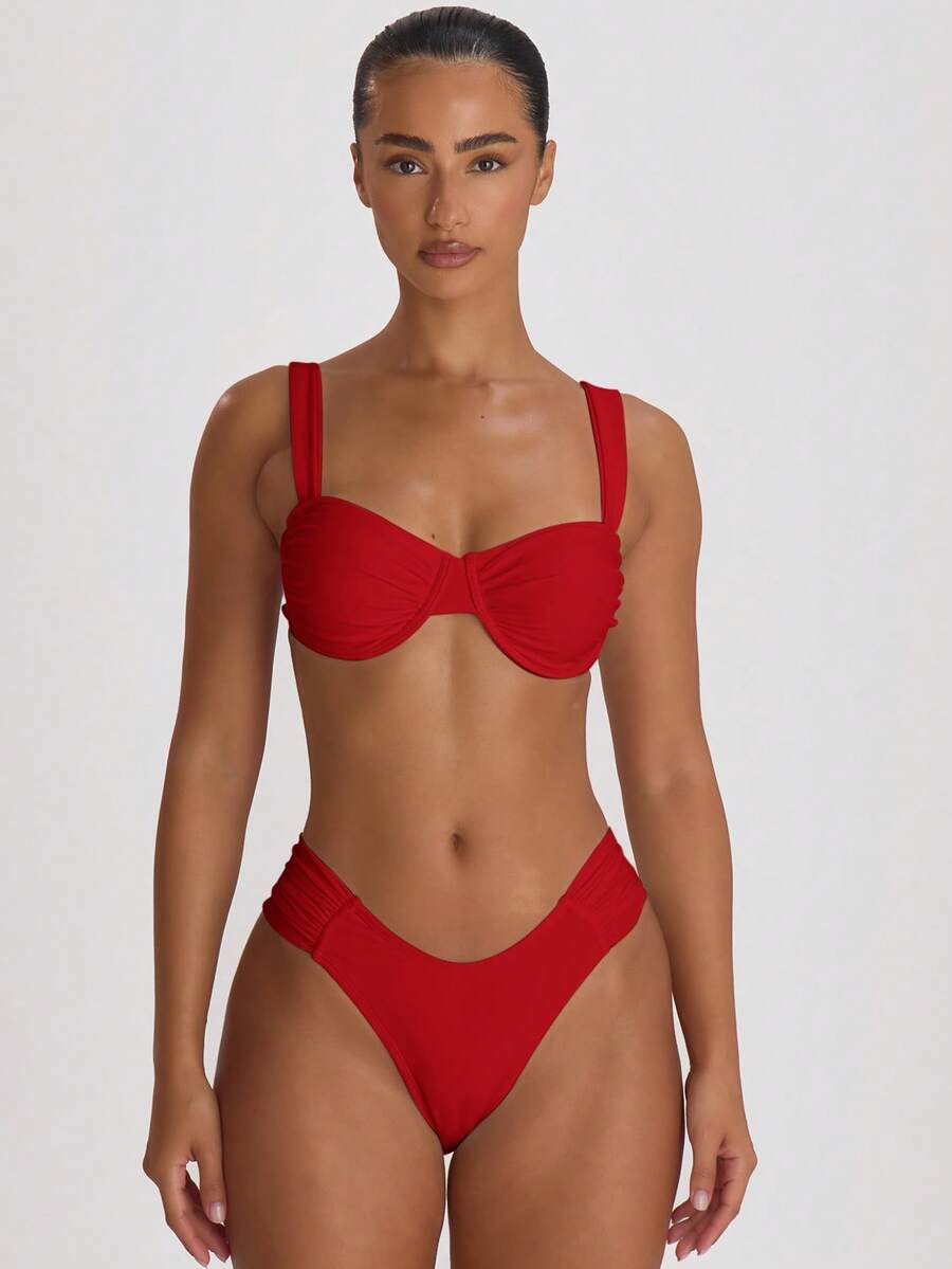 Underwire Ruched Cup Push-Up Bikini Top – Summer Beach Vacation Swimwear
