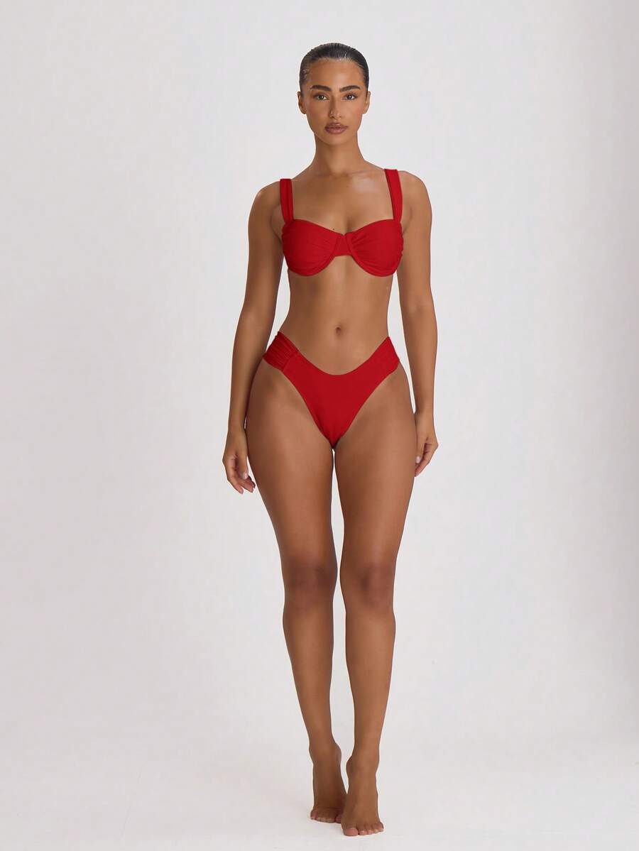 Underwire Ruched Cup Push-Up Bikini Top – Summer Beach Vacation Swimwear