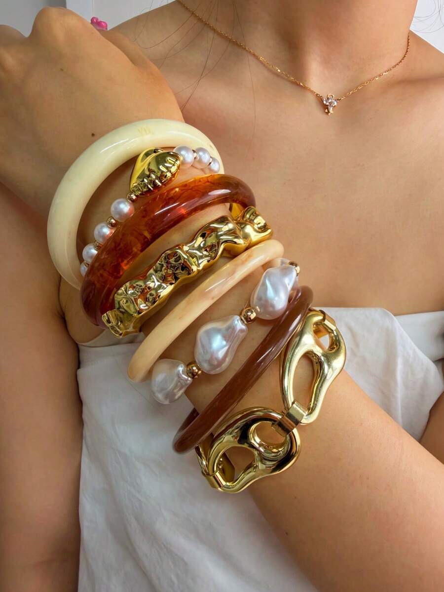 Vintage Resin Beaded Bracelet Stack – Fashion Jewellery for Women