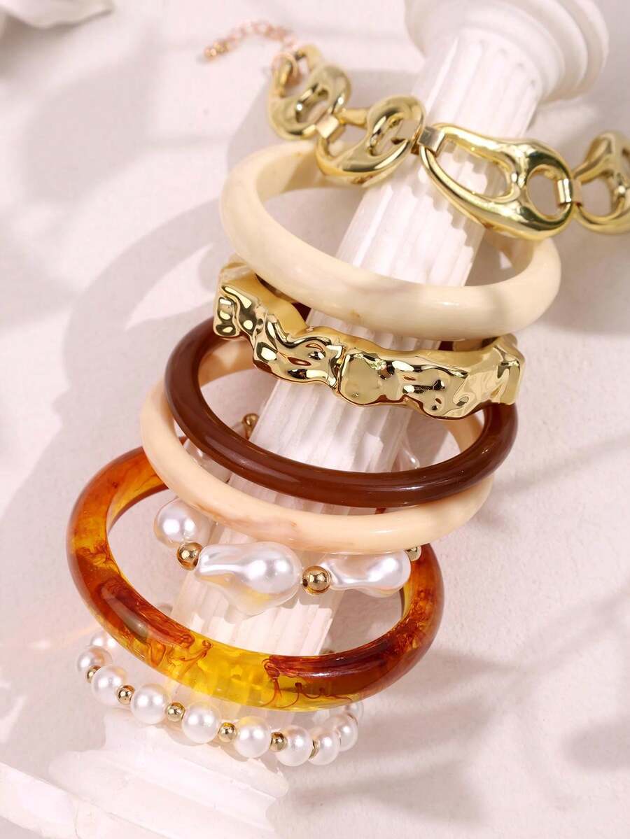 Vintage Resin Beaded Bracelet Stack – Fashion Jewellery for Women