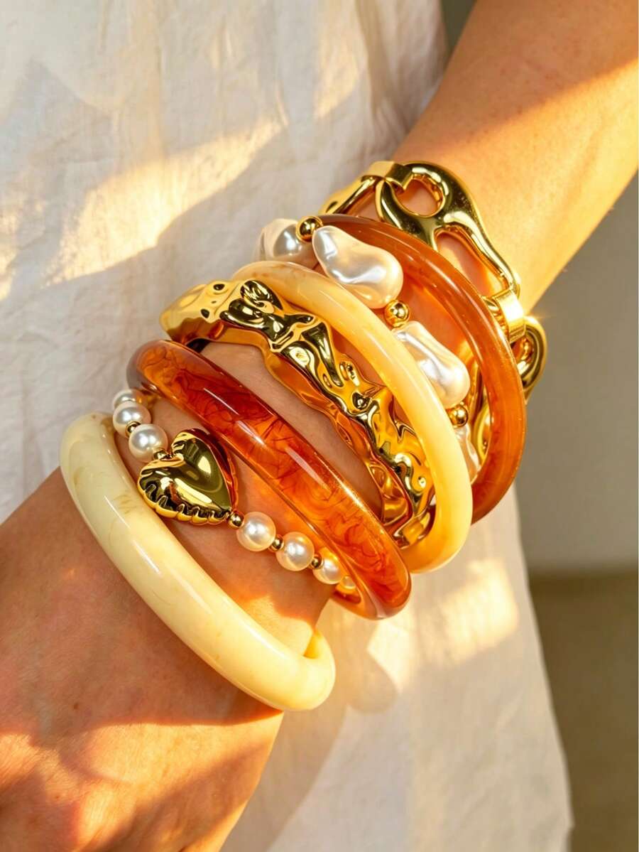 Vintage Resin Beaded Bracelet Stack – Fashion Jewellery for Women