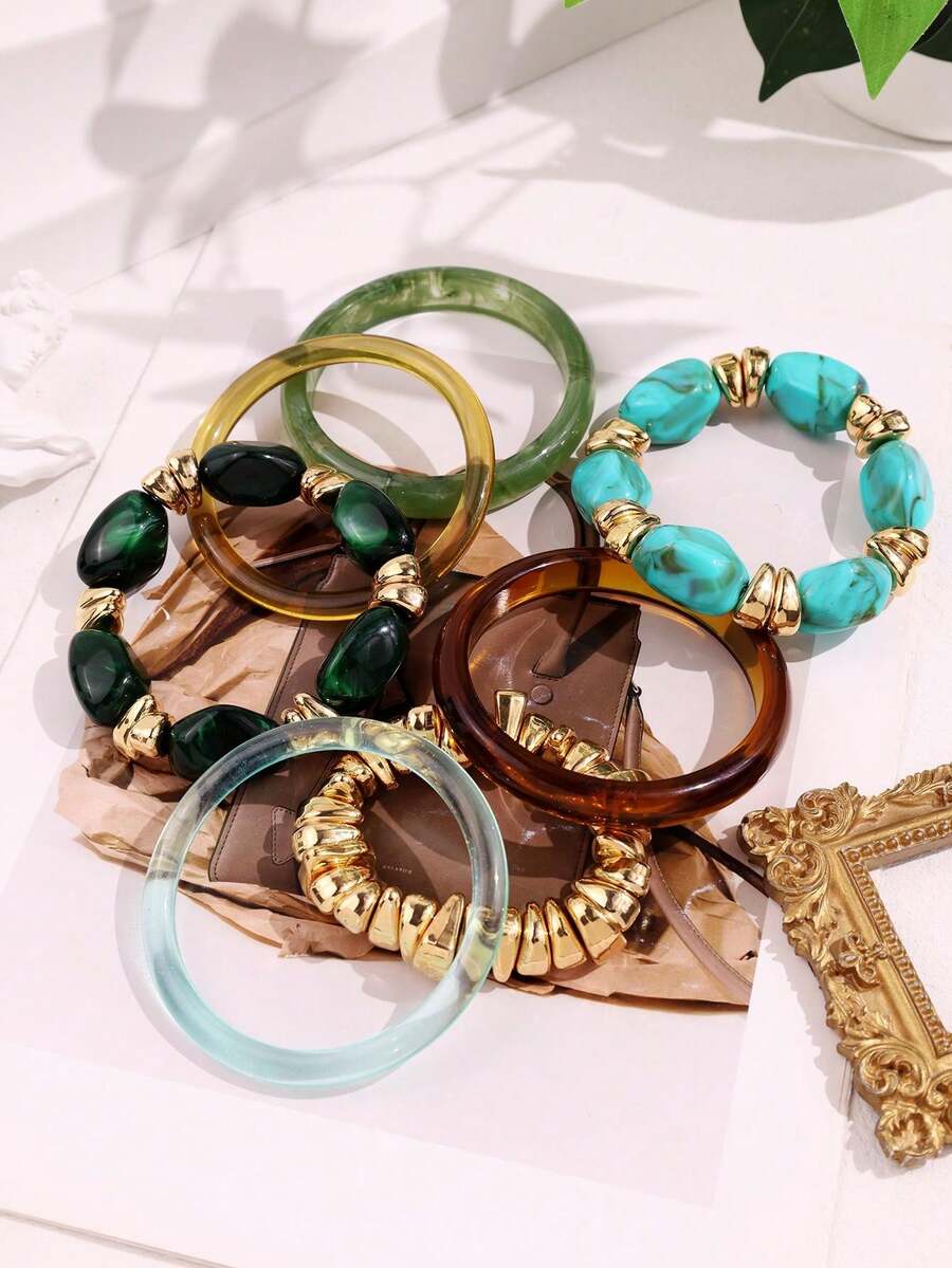 Vintage Resin Beaded Bracelet Stack – Fashion Jewellery for Women