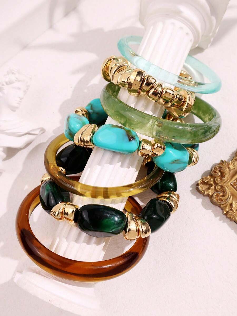 Vintage Resin Beaded Bracelet Stack – Fashion Jewellery for Women