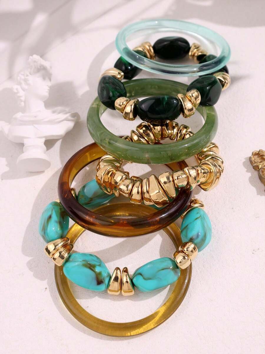 Vintage Resin Beaded Bracelet Stack – Fashion Jewellery for Women