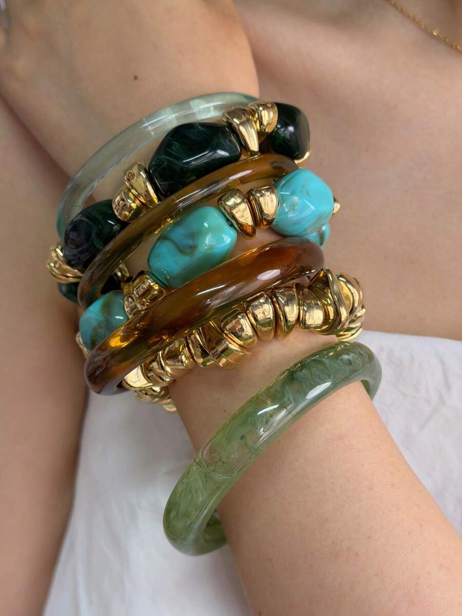 Vintage Resin Beaded Bracelet Stack – Fashion Jewellery for Women
