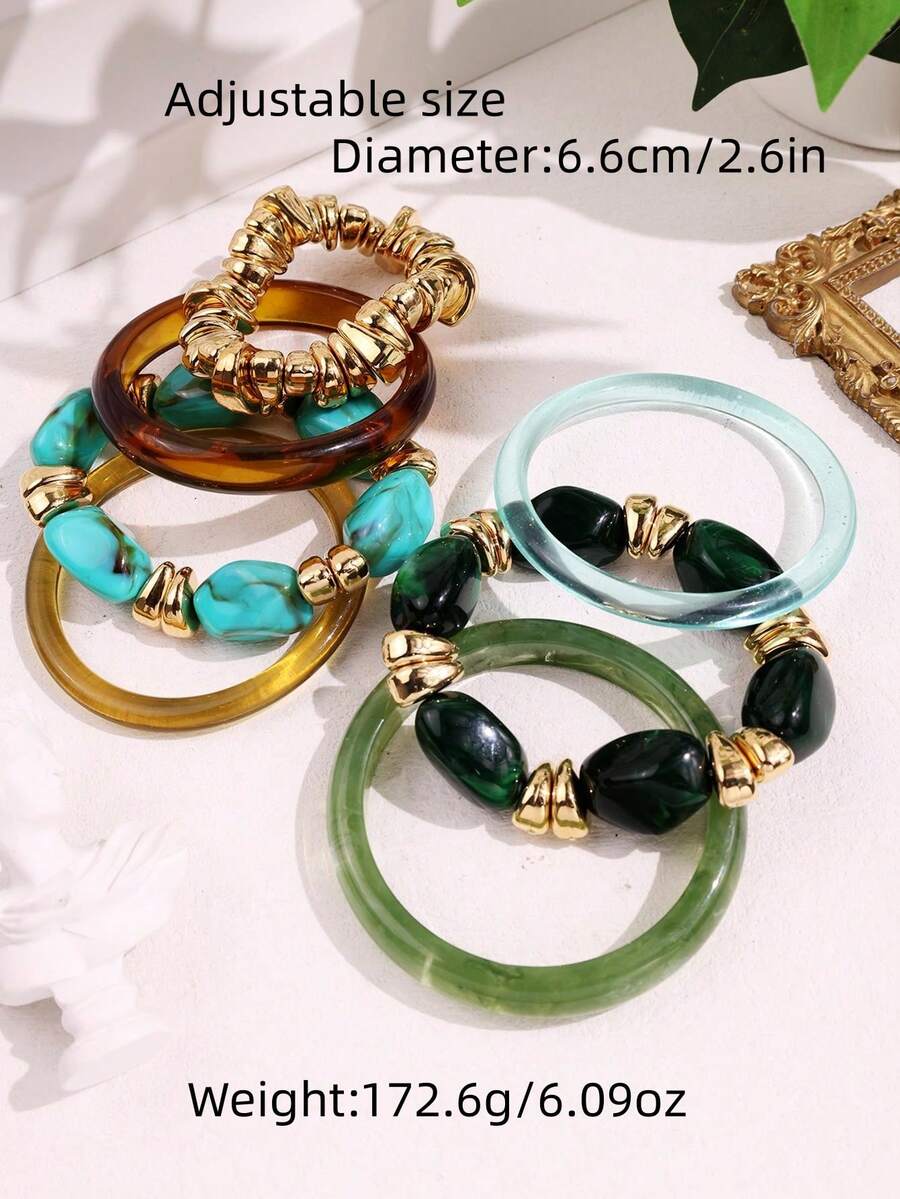 Vintage Resin Beaded Bracelet Stack – Fashion Jewellery for Women