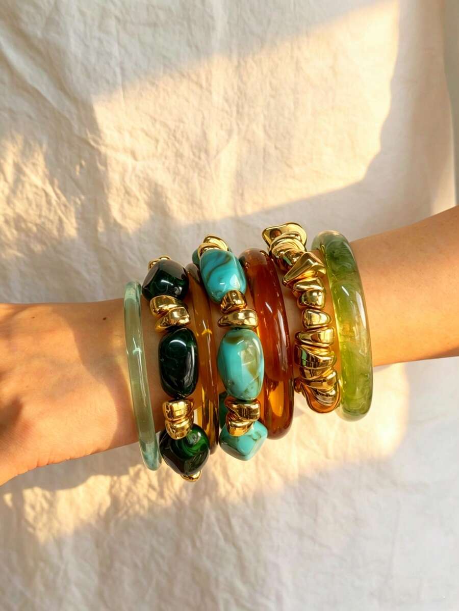 Vintage Resin Beaded Bracelet Stack – Fashion Jewellery for Women