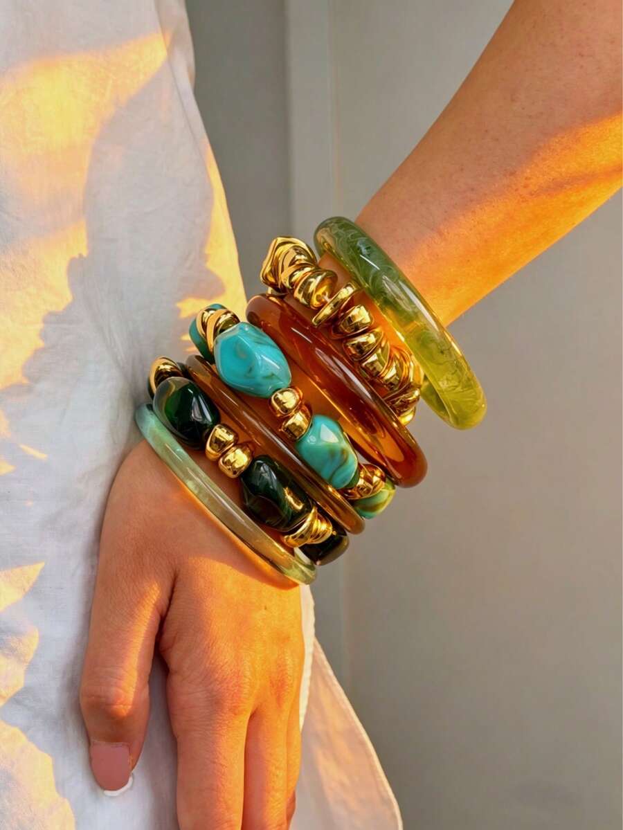 Vintage Resin Beaded Bracelet Stack – Fashion Jewellery for Women