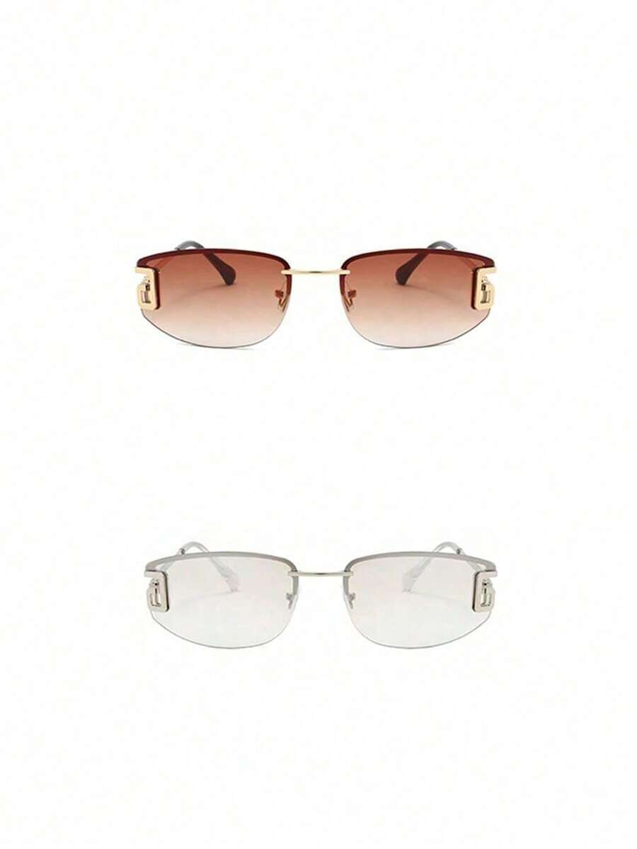 Gold Oval Frameless Y2K Fashion Glasses – Preppy Eyewear for Women