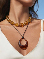 Water Drop Acrylic Pendant Leather Cord Necklace – Jewellery for Women