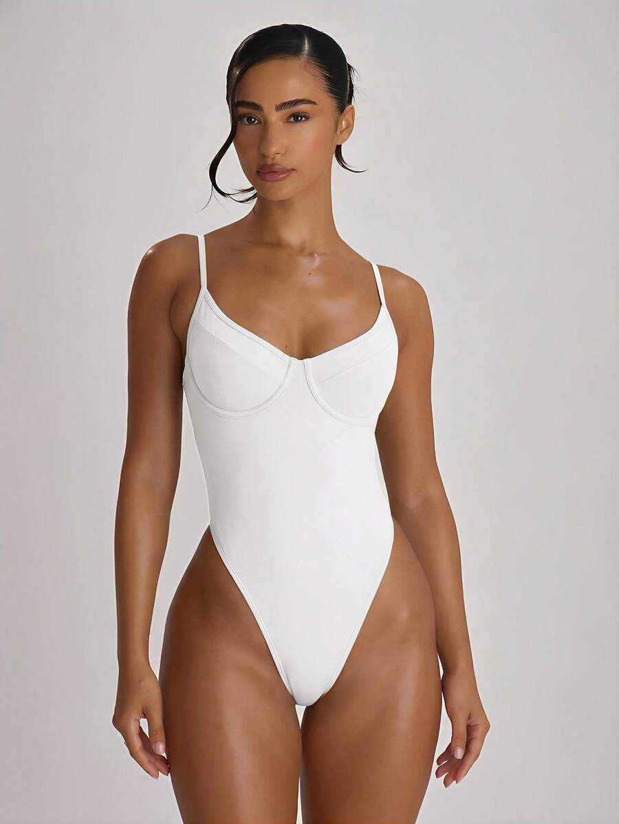 Underwire Cup High Leg Cheeky One-Piece Swimsuit – Boho Summer Beach Swimwear