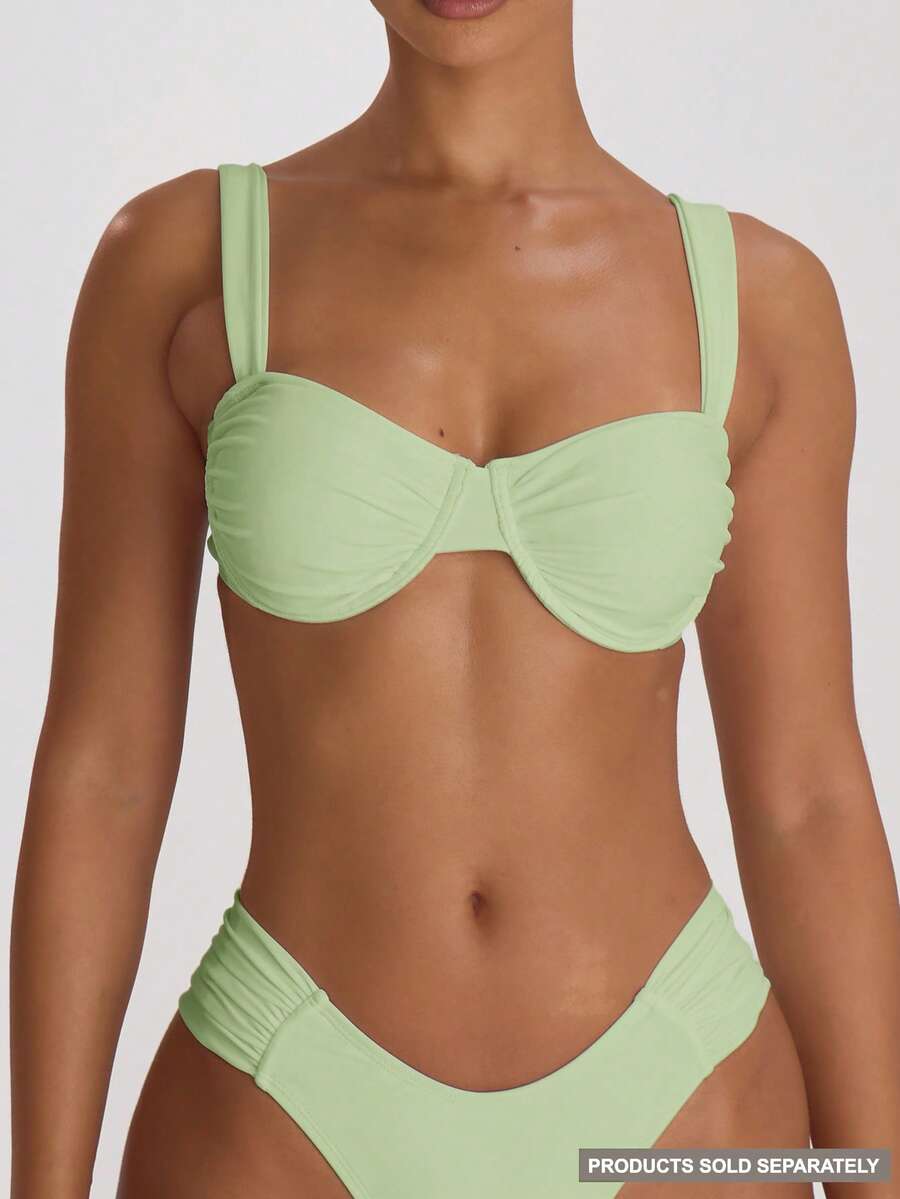 Underwire Ruched Cup Push-Up Bikini Top – Summer Beach Vacation Swimwear