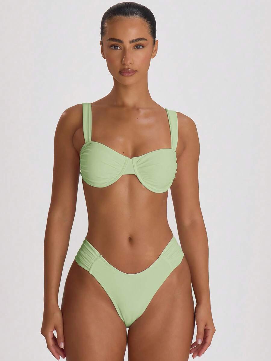 Underwire Ruched Cup Push-Up Bikini Top – Summer Beach Vacation Swimwear