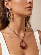 Water Drop Acrylic Pendant Leather Cord Necklace – Jewellery for Women