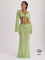 Knit Tie Front Maxi Skirt Beach Cover-Up – Summer Vacation Swimwear