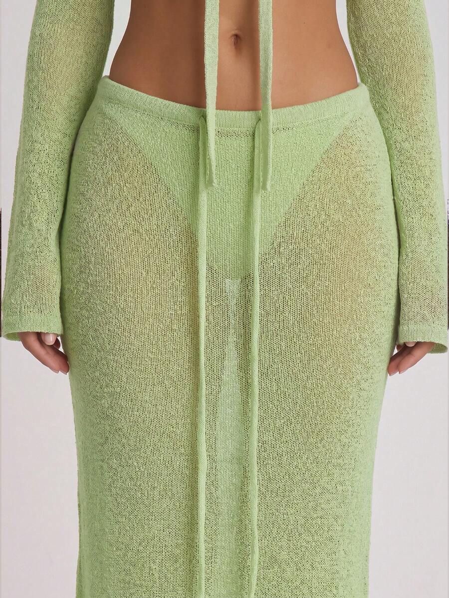 Knit Tie Front Maxi Skirt Beach Cover-Up – Summer Vacation Swimwear