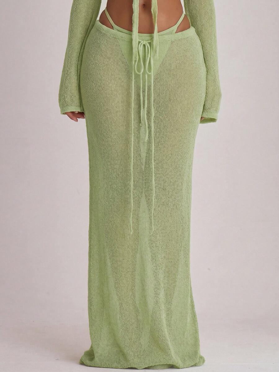 Knit Tie Front Maxi Skirt Beach Cover-Up – Summer Vacation Swimwear