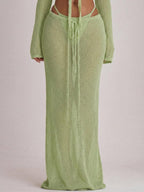 Knit Tie Front Maxi Skirt Beach Cover-Up – Summer Vacation Swimwear