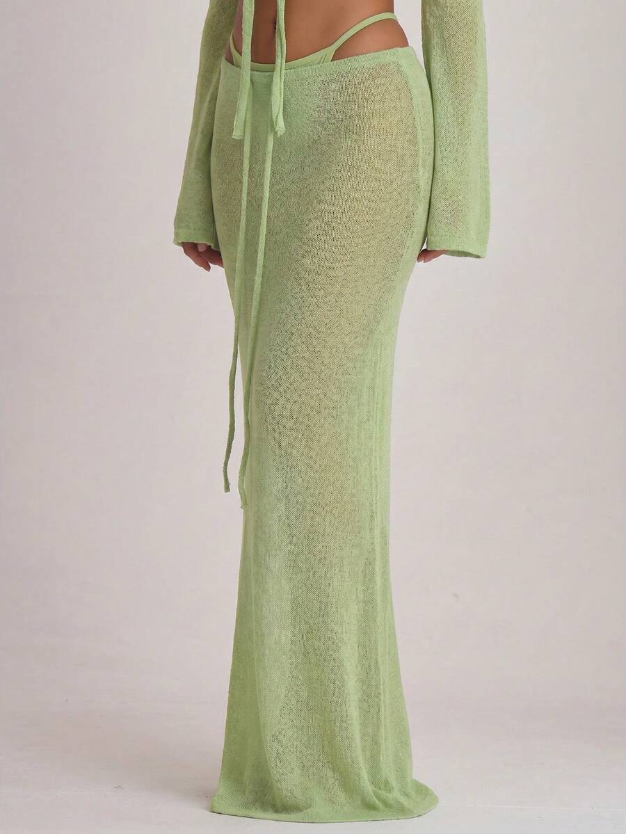 Knit Tie Front Maxi Skirt Beach Cover-Up – Summer Vacation Swimwear