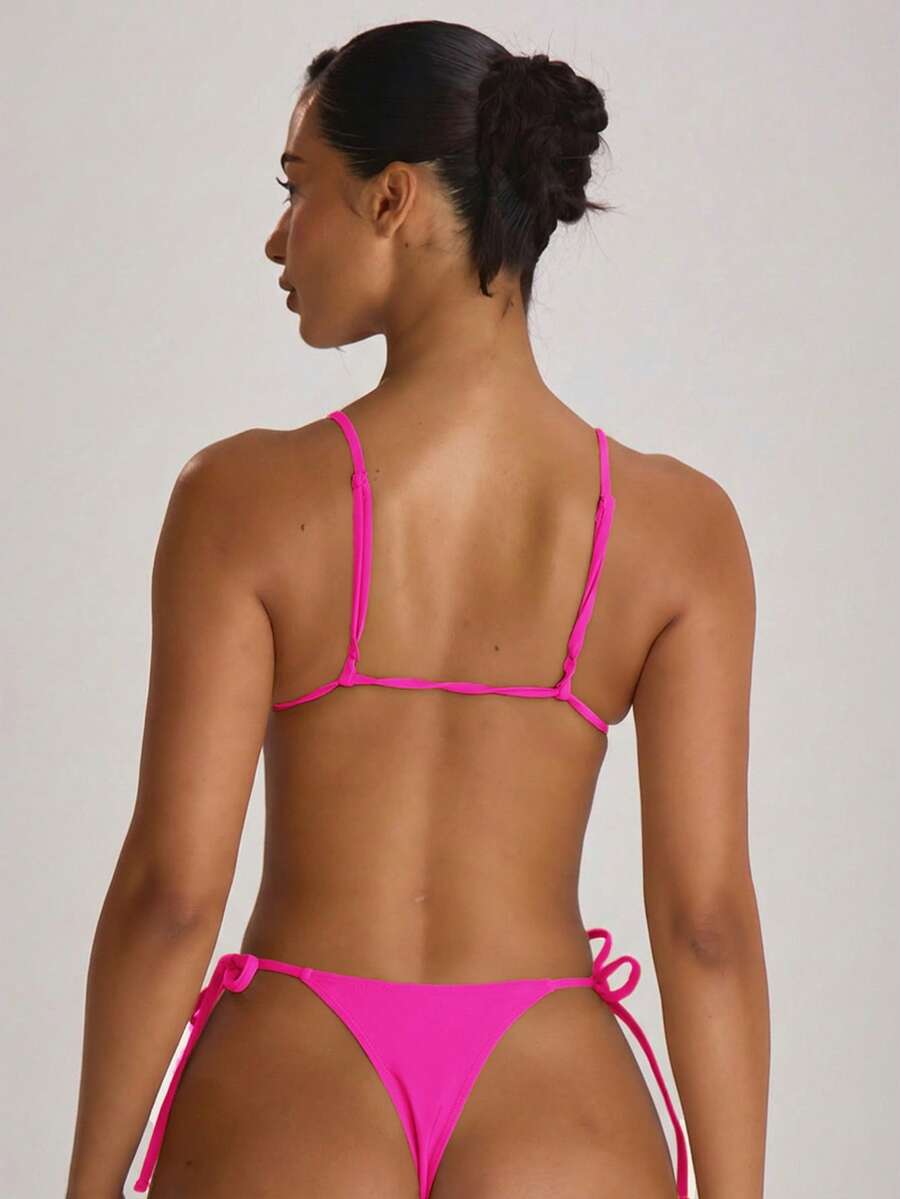 Tie Side Scooped Front Thong Bikini Bottoms – Summer Beach Vacation Swimwear