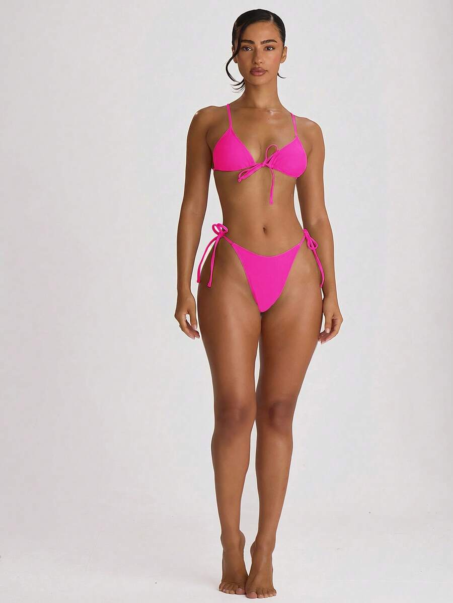 Tie Side Scooped Front Thong Bikini Bottoms – Summer Beach Vacation Swimwear