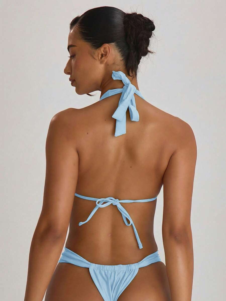 High Apex Halterneck Tie Back Bikini Top – Summer Beach Vacation Swimwear