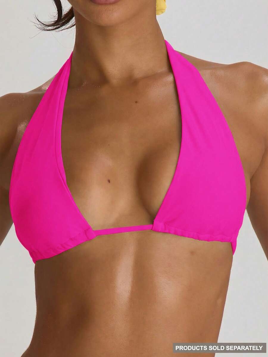 High Apex Halterneck Tie Back Bikini Top – Summer Beach Vacation Swimwear