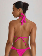 High Apex Halterneck Tie Back Bikini Top – Summer Beach Vacation Swimwear