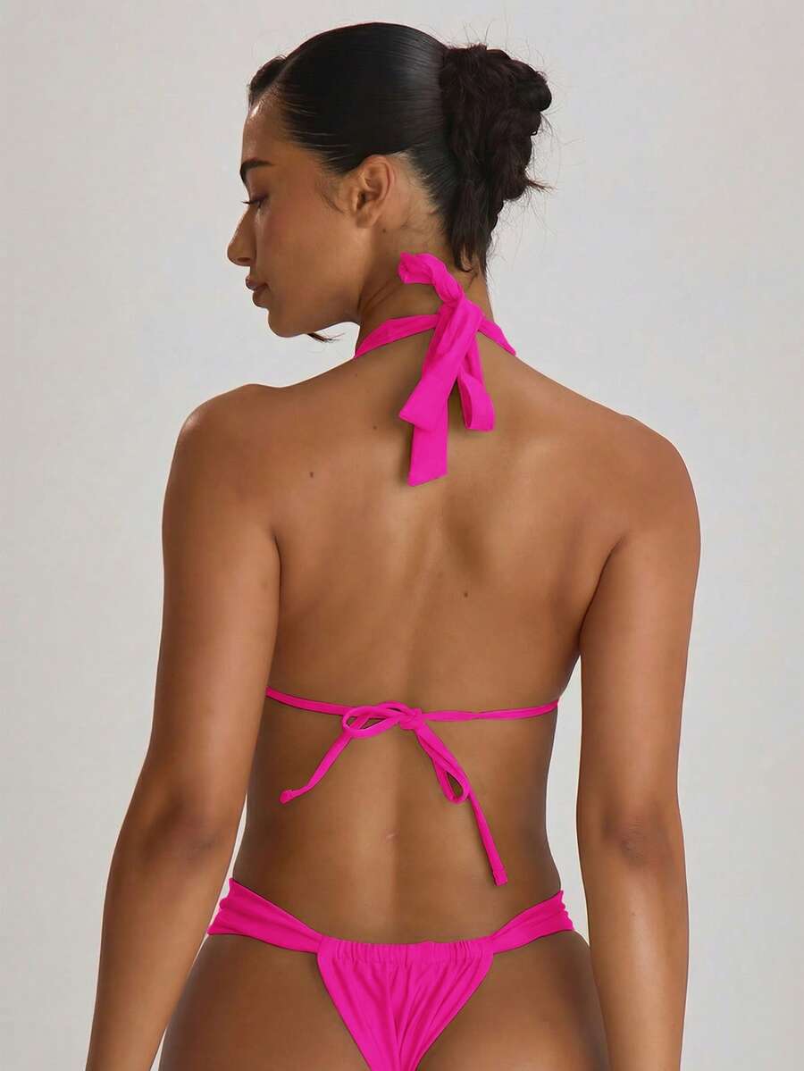 High Apex Halterneck Tie Back Bikini Top – Summer Beach Vacation Swimwear