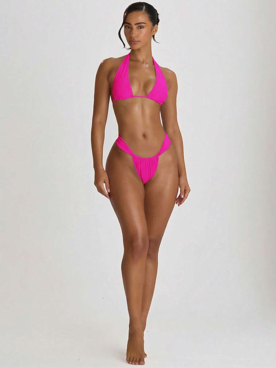 High Apex Halterneck Tie Back Bikini Top – Summer Beach Vacation Swimwear