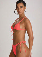 Tie Side Scooped Front Thong Bikini Bottoms – Summer Beach Vacation Swimwear