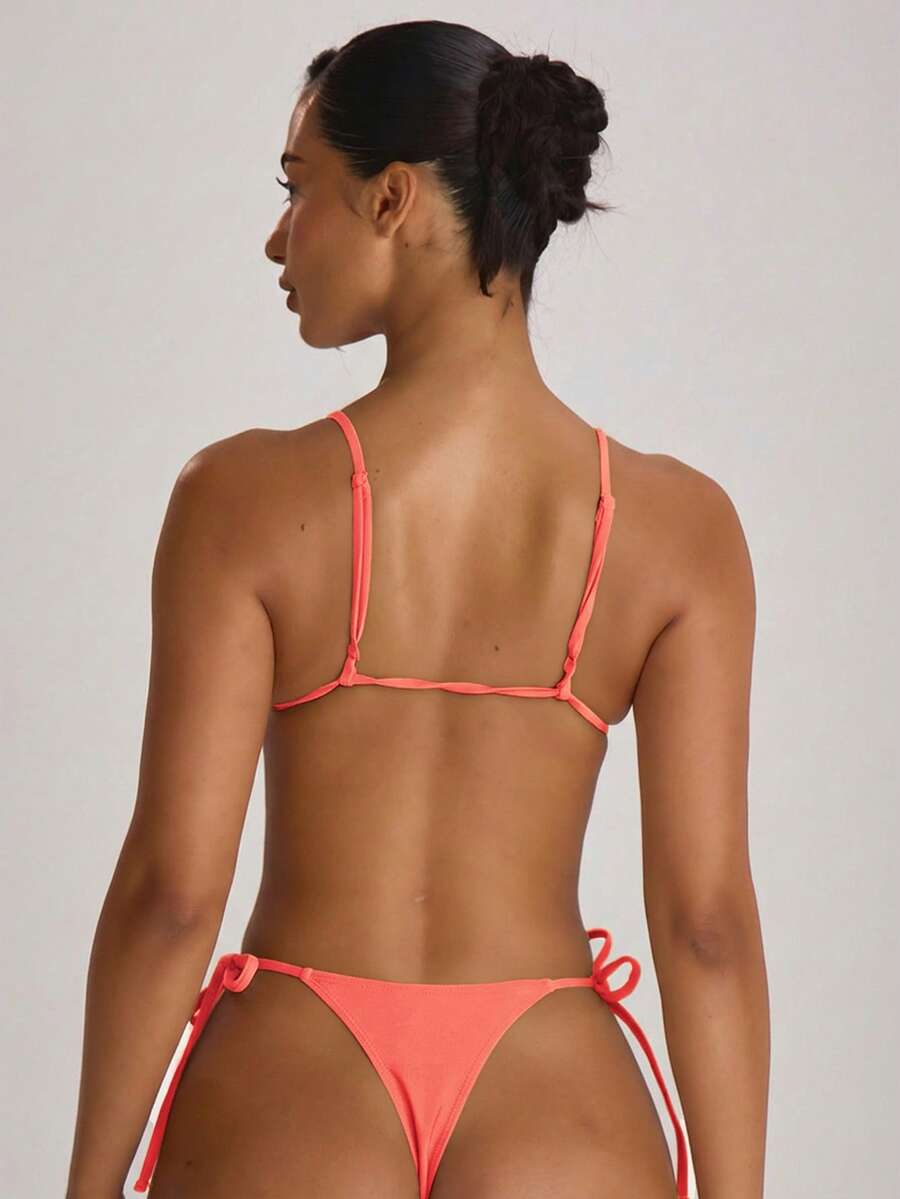 Tie Side Scooped Front Thong Bikini Bottoms – Summer Beach Vacation Swimwear