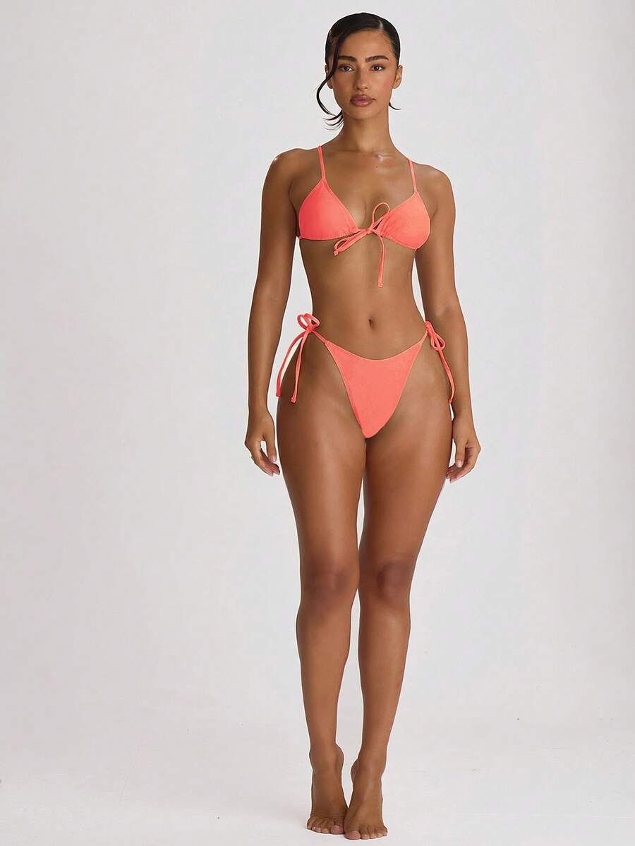 Tie Side Scooped Front Thong Bikini Bottoms – Summer Beach Vacation Swimwear