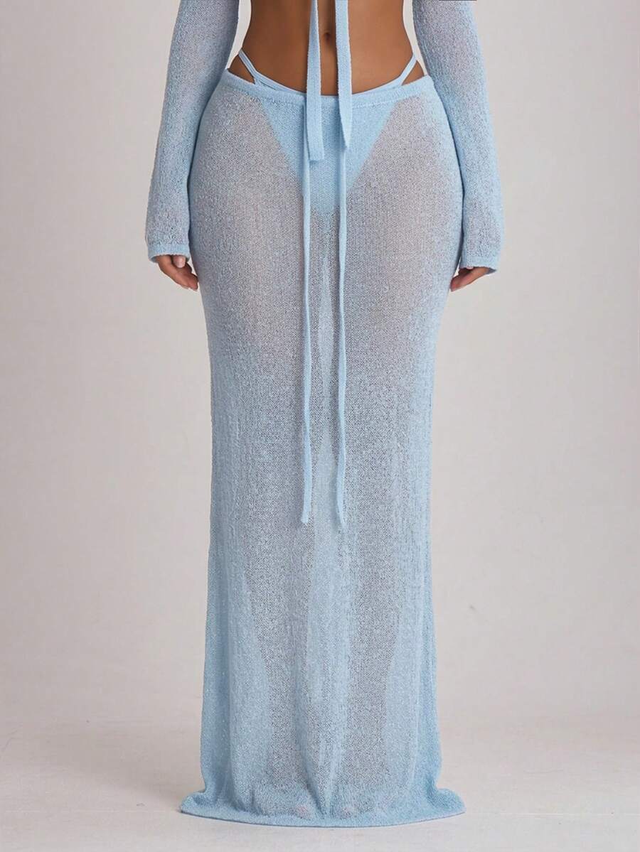 Knit Tie Front Maxi Skirt Beach Cover-Up – Summer Vacation Swimwear