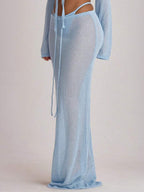 Knit Tie Front Maxi Skirt Beach Cover-Up – Summer Vacation Swimwear