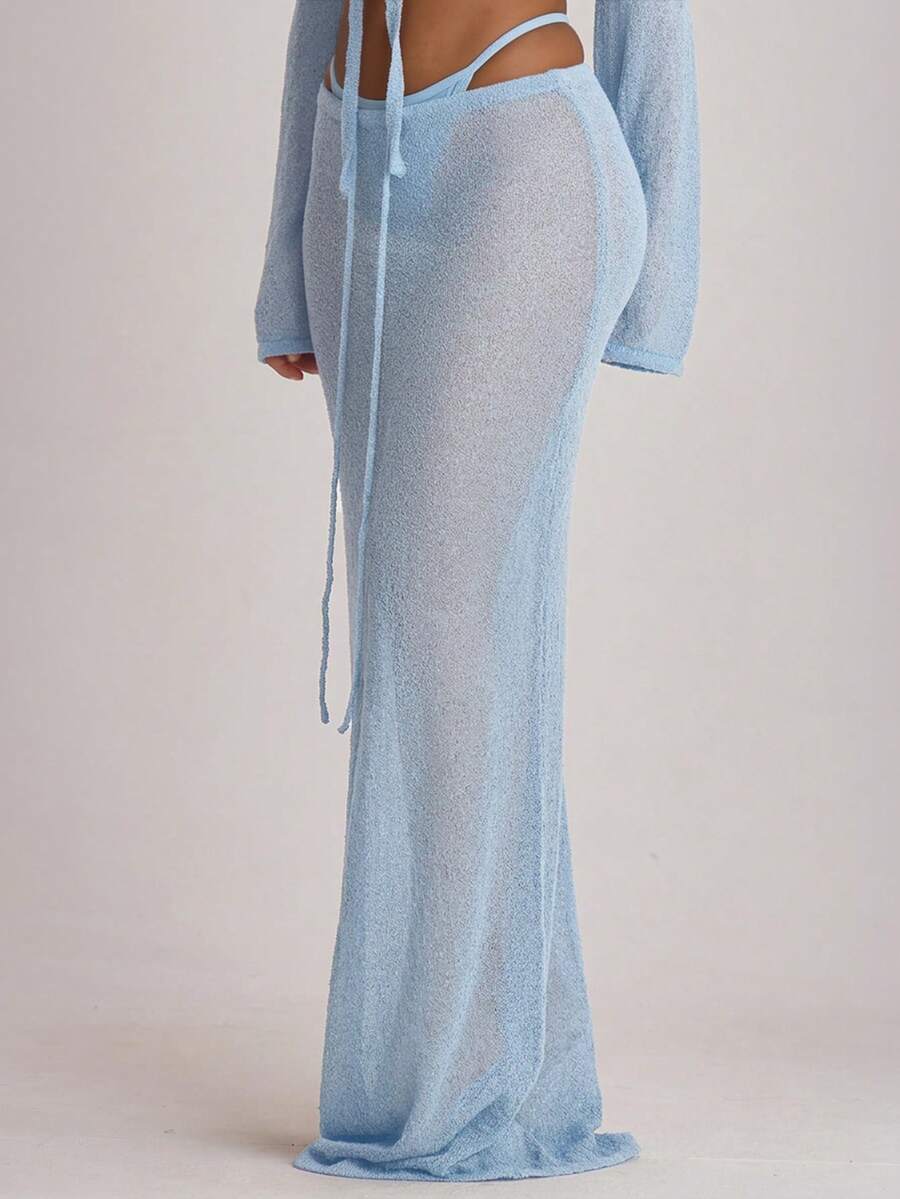 Knit Tie Front Maxi Skirt Beach Cover-Up – Summer Vacation Swimwear
