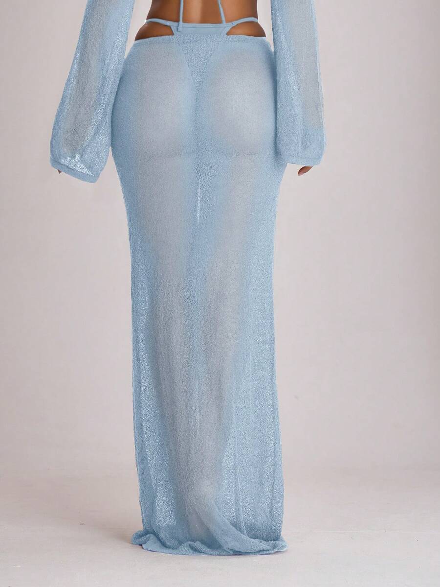 Knit Tie Front Maxi Skirt Beach Cover-Up – Summer Vacation Swimwear