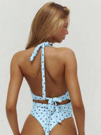 Plunge Tie Neck High Leg Thong Swimsuit – Summer Beach Vacation Swimwear