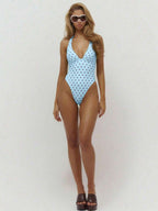 Plunge Tie Neck High Leg Thong Swimsuit – Summer Beach Vacation Swimwear