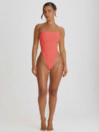 Bandeau Cut-Out Back High Leg Swimsuit – Summer Beach Vacation Swimwear